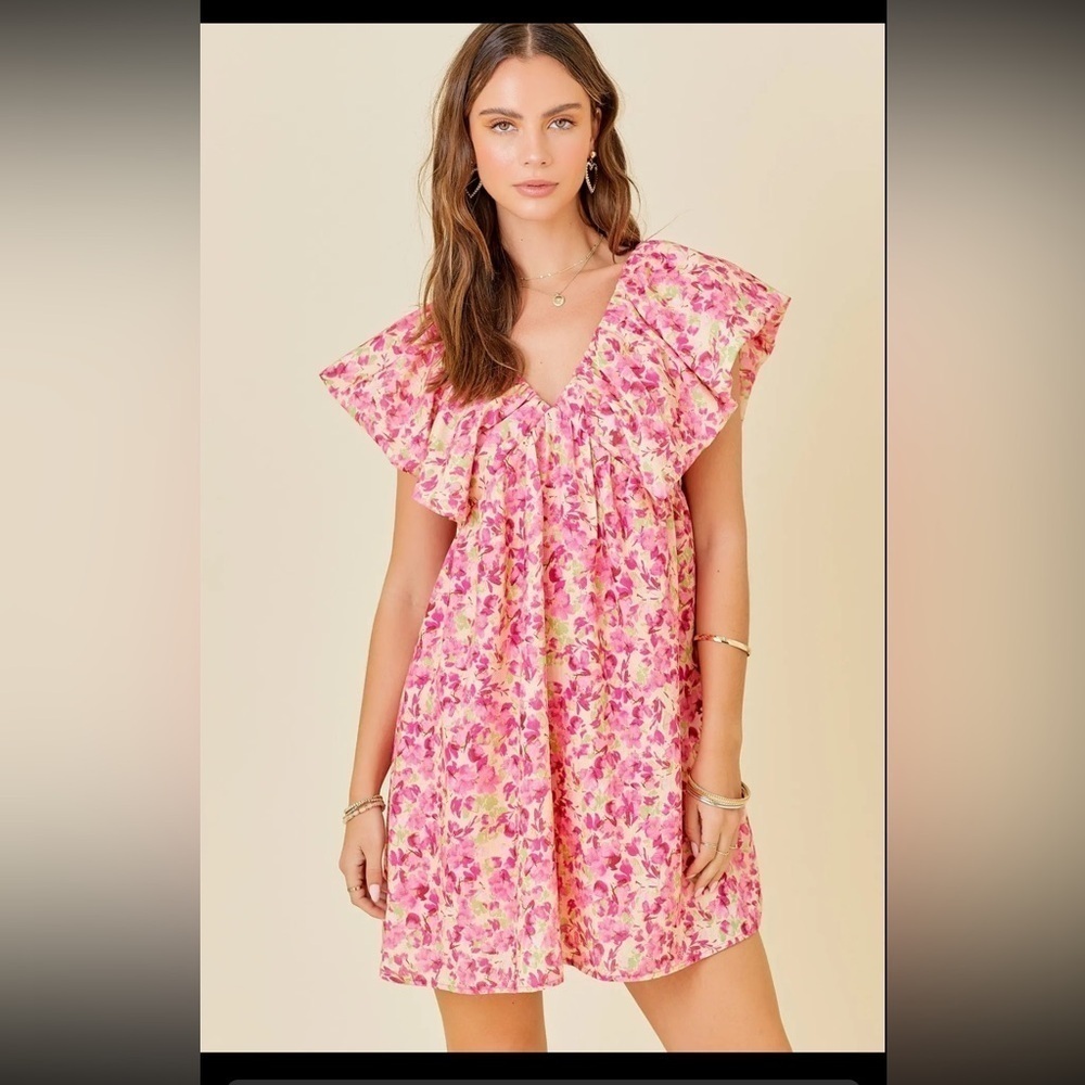Day & Moon Warm Floral Print V-neck Mini Dress - Picture 6 of 7